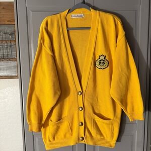 Delia McKain Vintage Nautical Anchor Emblem Patch Cardigan Sweater,Yellow, XL